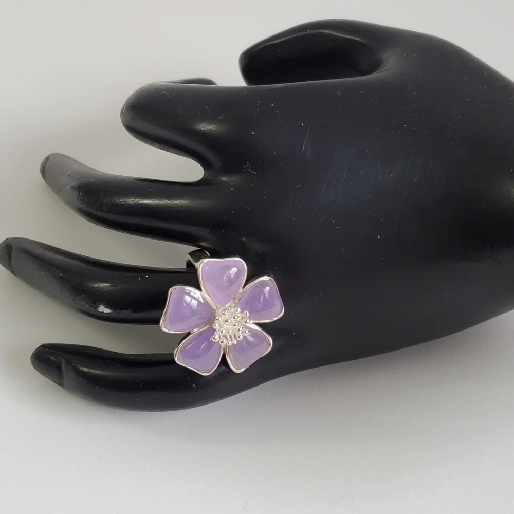Sterling Silver 925 Jade FLOWER Ring